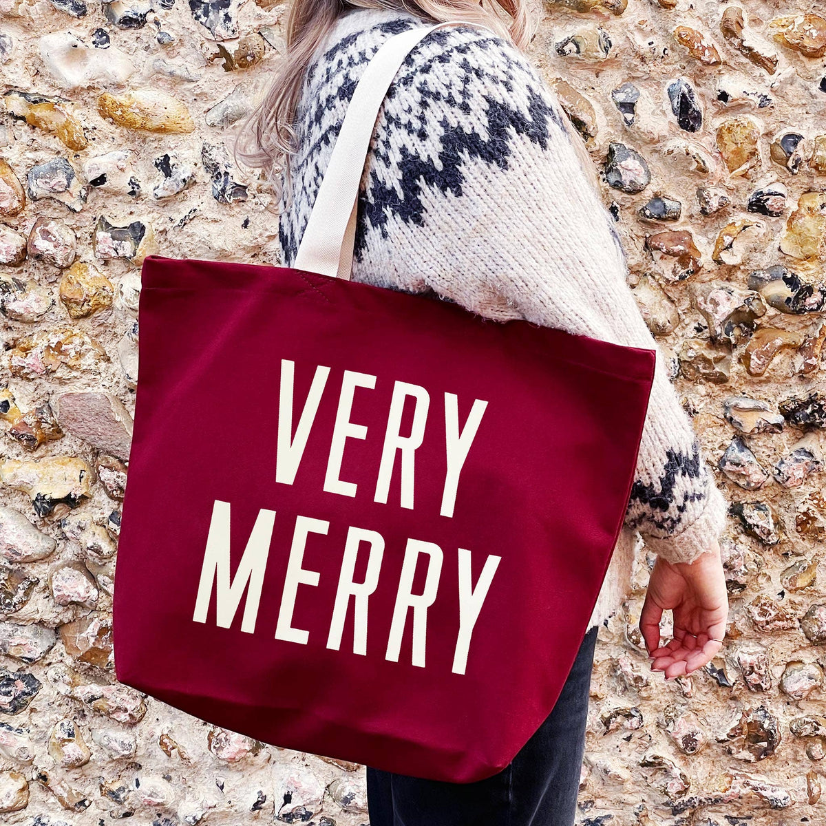 Very Merry - Burgundy Canvas Tote Bag