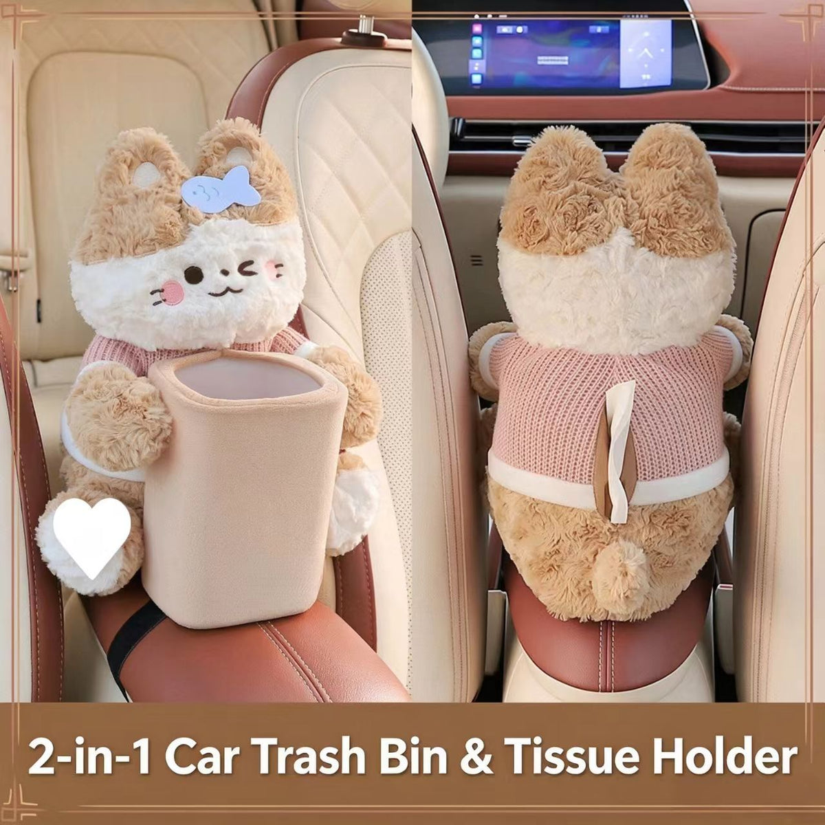 ✨🔥 Flash Sale! Creative Bear Car Armrest Organizer, Tissue Holder & Trash Bin
