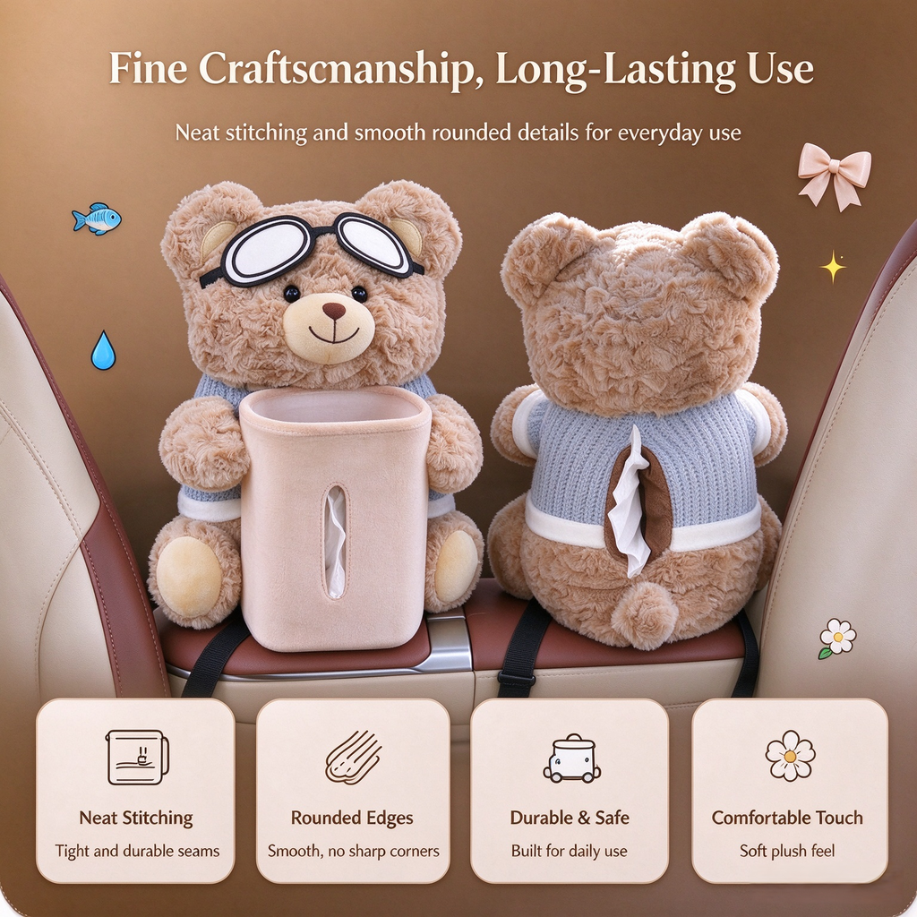 ✨🔥 Flash Sale! Creative Bear Car Armrest Organizer, Tissue Holder & Trash Bin