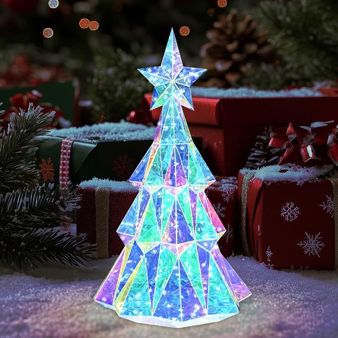 🎅 Early Christmas Sale 🎅✨3D Prismatic Iridescent Holographic Christmas Tree with LED Lights