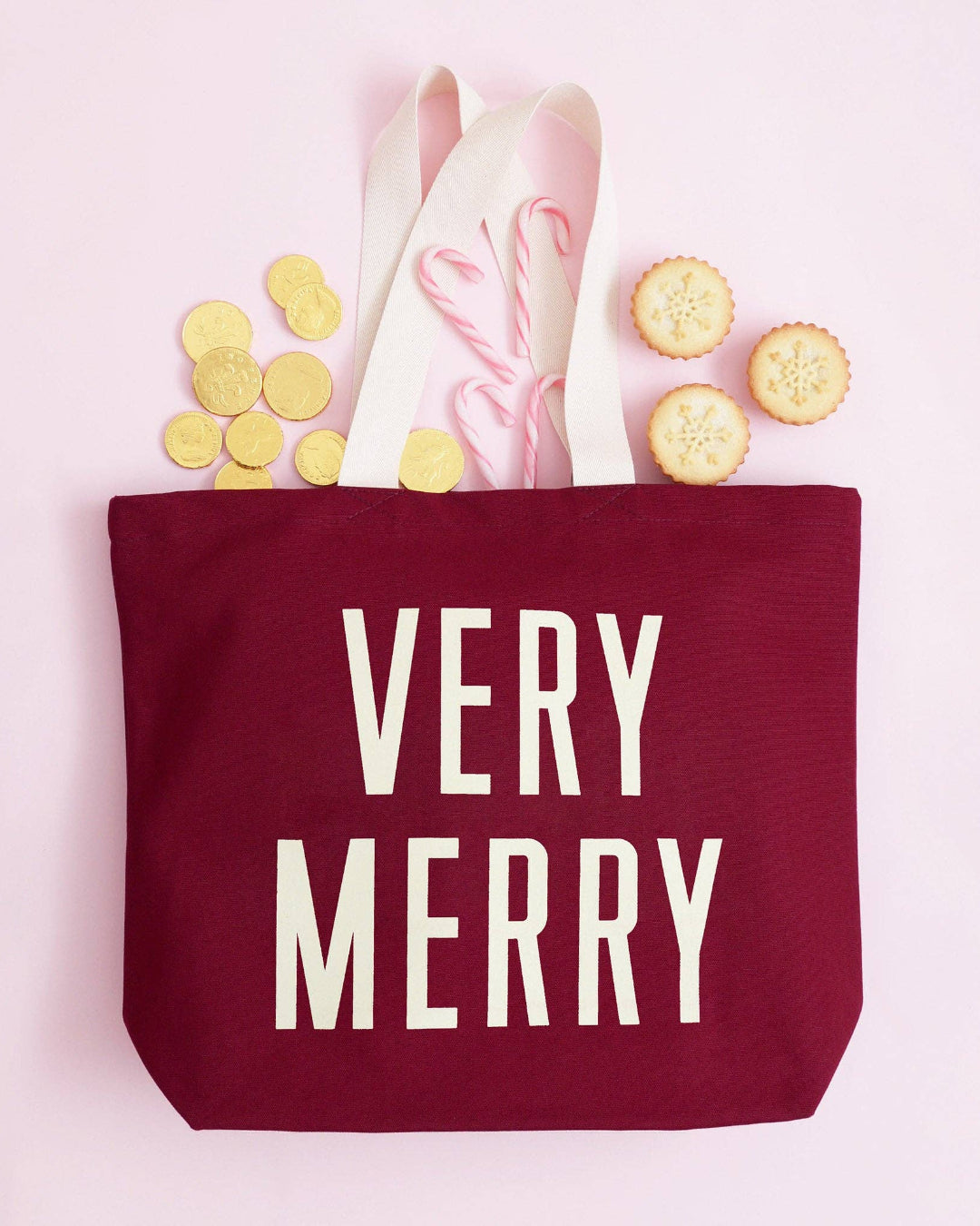 Very Merry - Burgundy Canvas Tote Bag