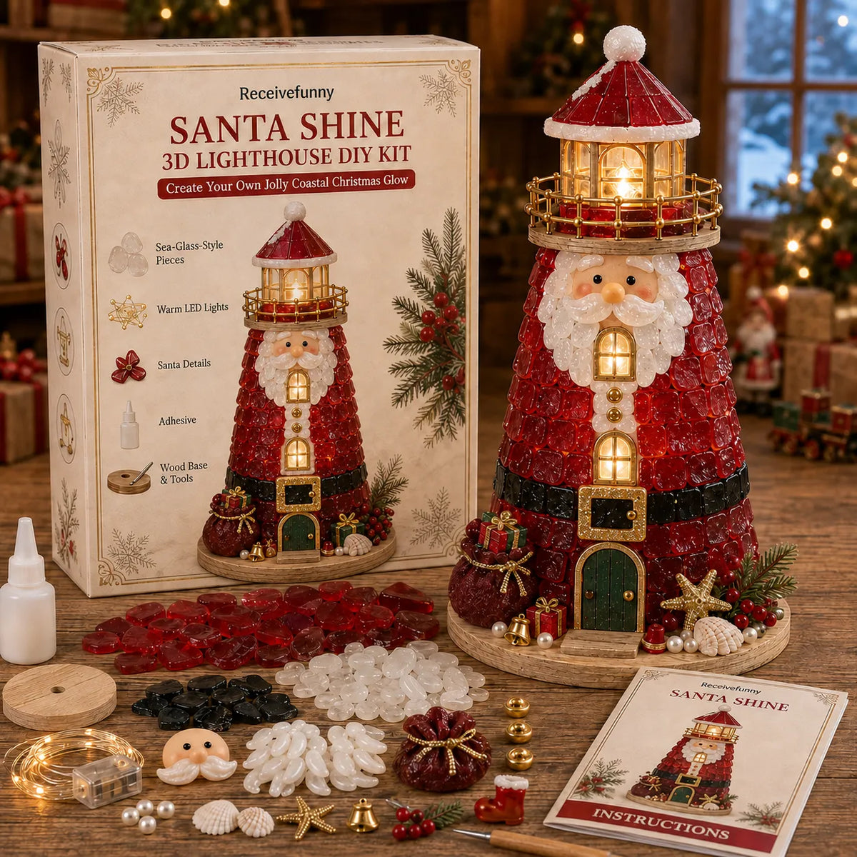 🎄 Beginner-Friendly DIY Light-Up Christmas Character Lighthouse Kit (Sea Glass Style)