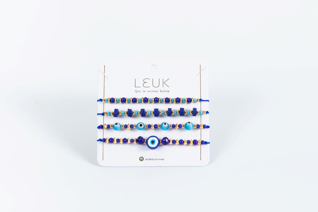Blue Evil Eye Protection Bracelet Set (4 pcs)