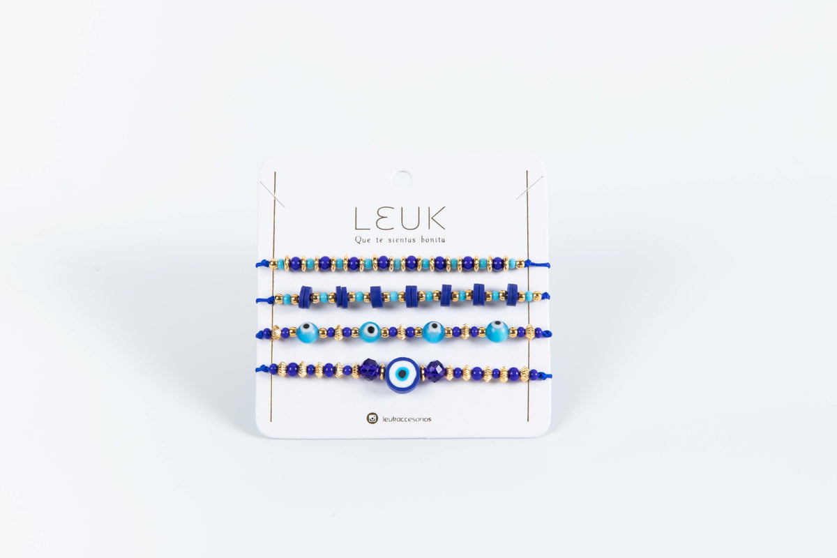 Blue Evil Eye Protection Bracelet Set (4 pcs)