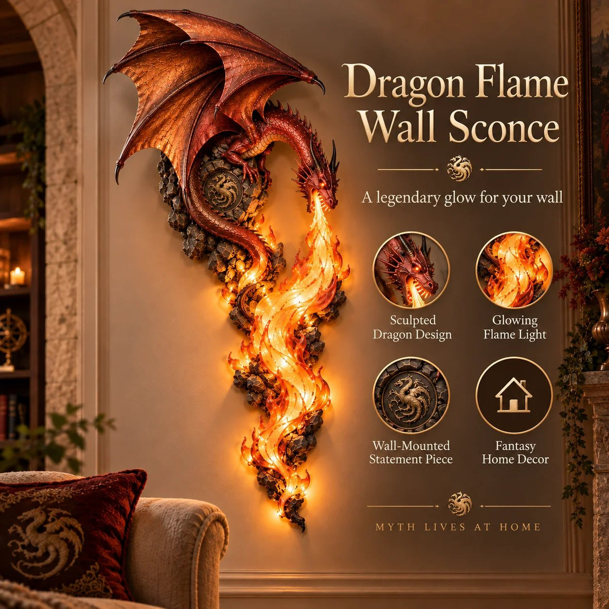 🐉 Dragonfire Guardian Wall Lamp – A Legendary Flame Awakens on Your Wall 🔥