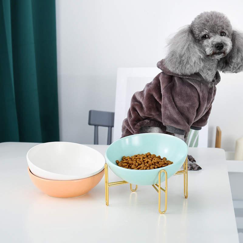 Bronze Stand Ceramic Bowl in Peach