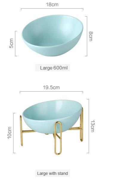 Bronze Stand Ceramic Pet Bowl in White