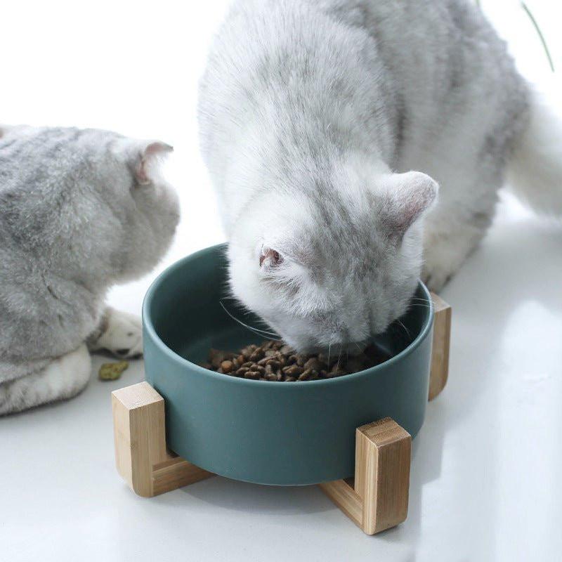 Ceramic Bowl with Wooden Stand in Green
