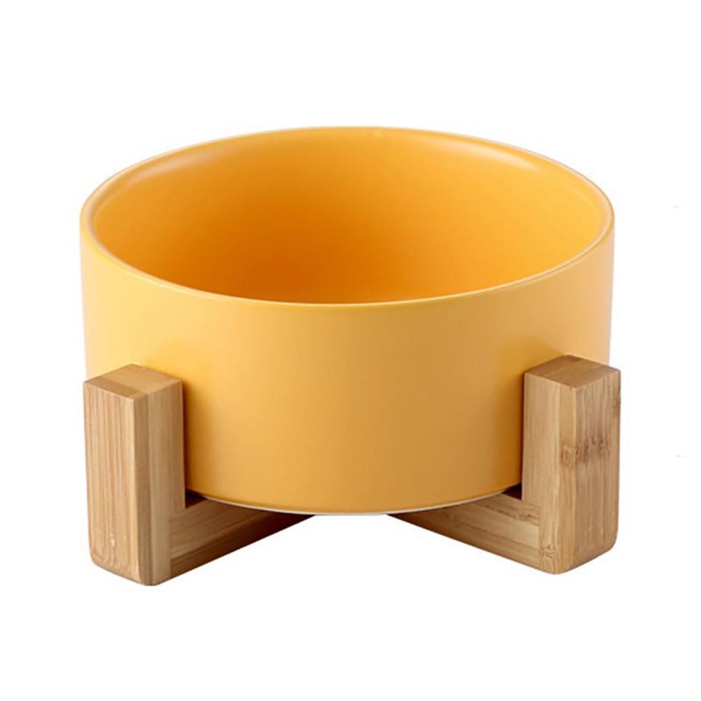 Ceramic Bowl with Wooden Stand in Yellow