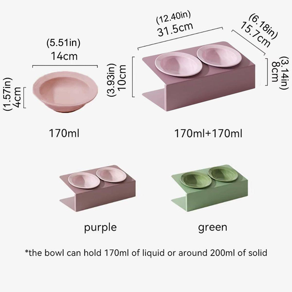 Ceramic Slanted Double Pet Bowl - Green