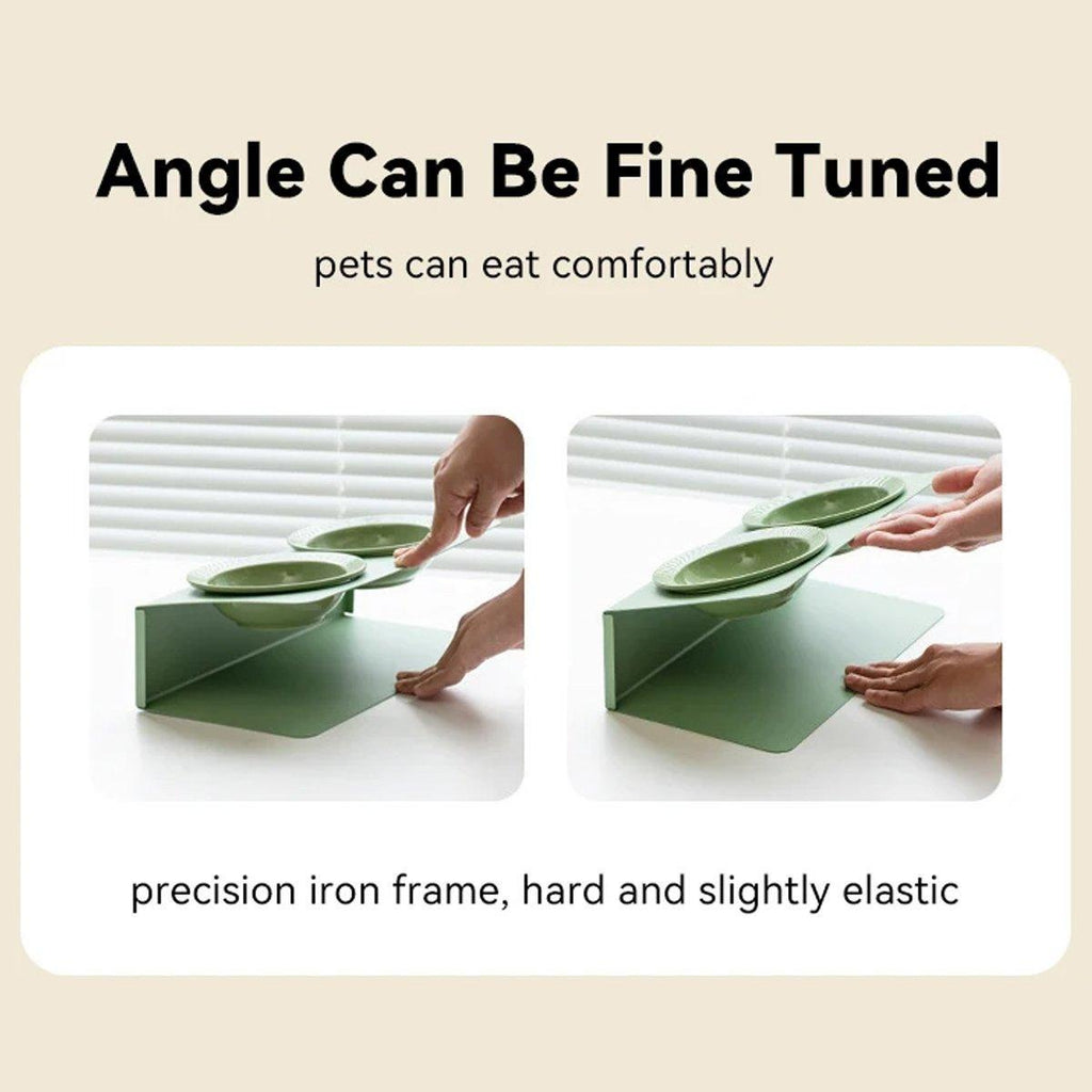 Ceramic Slanted Double Pet Bowl - Green