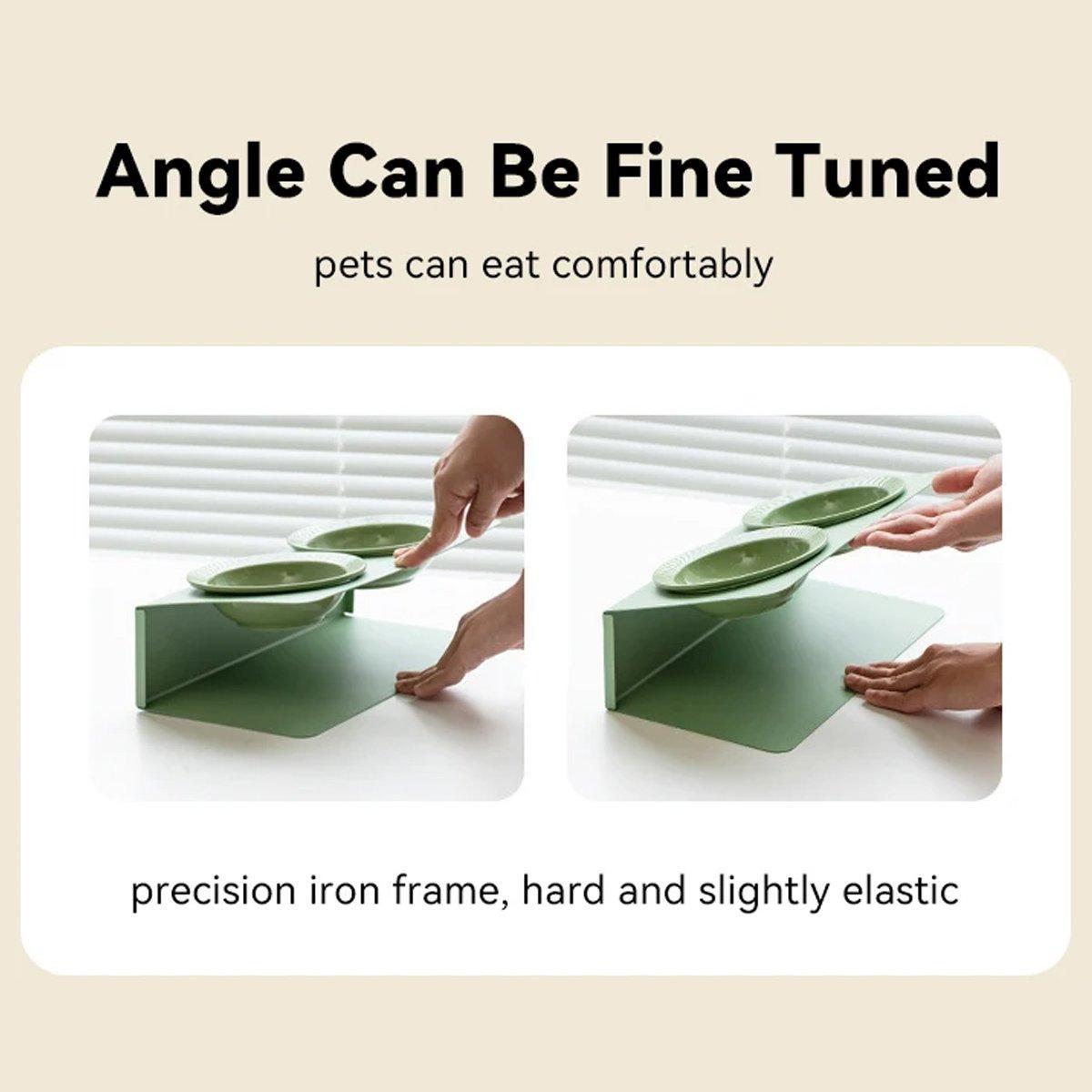 Ceramic Slanted Double Pet Bowl - Green