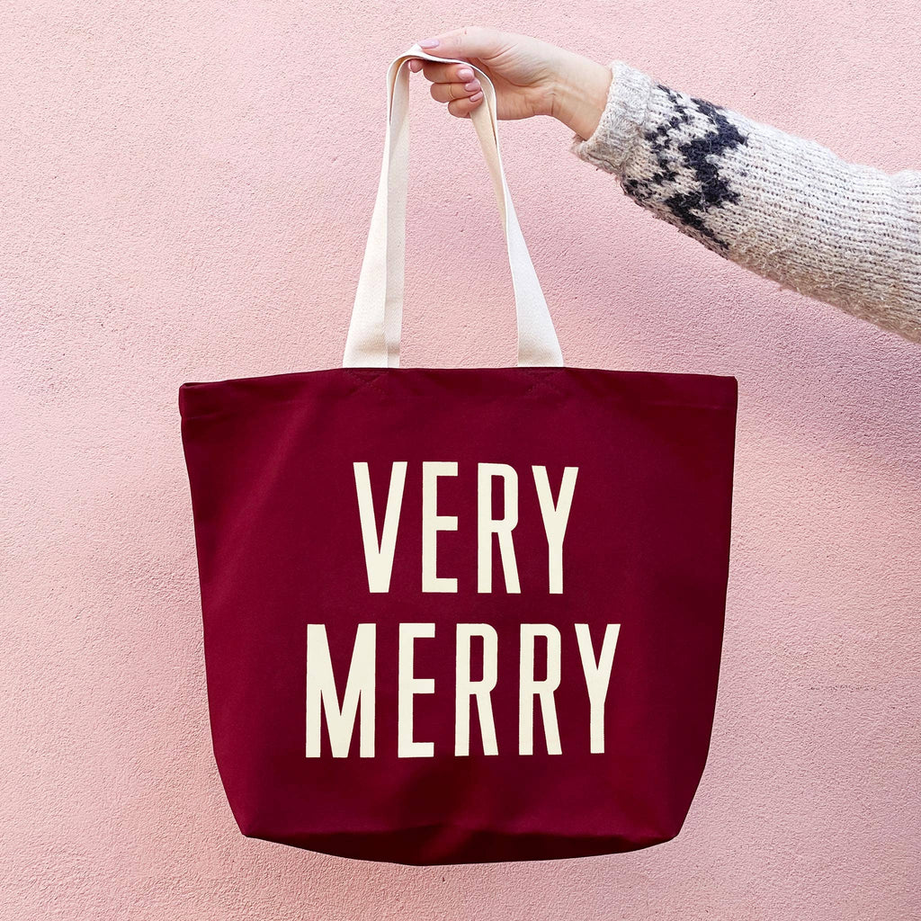 Very Merry - Burgundy Canvas Tote Bag