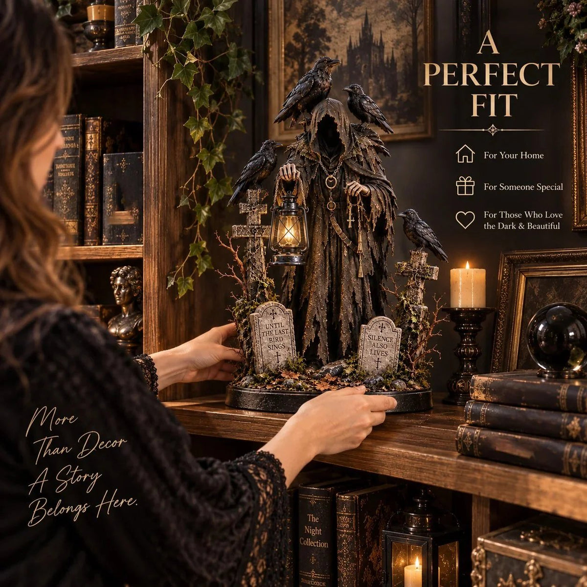 🐦‍⬛ Keeper of the Last Light – Raven Guardian Lantern Statue