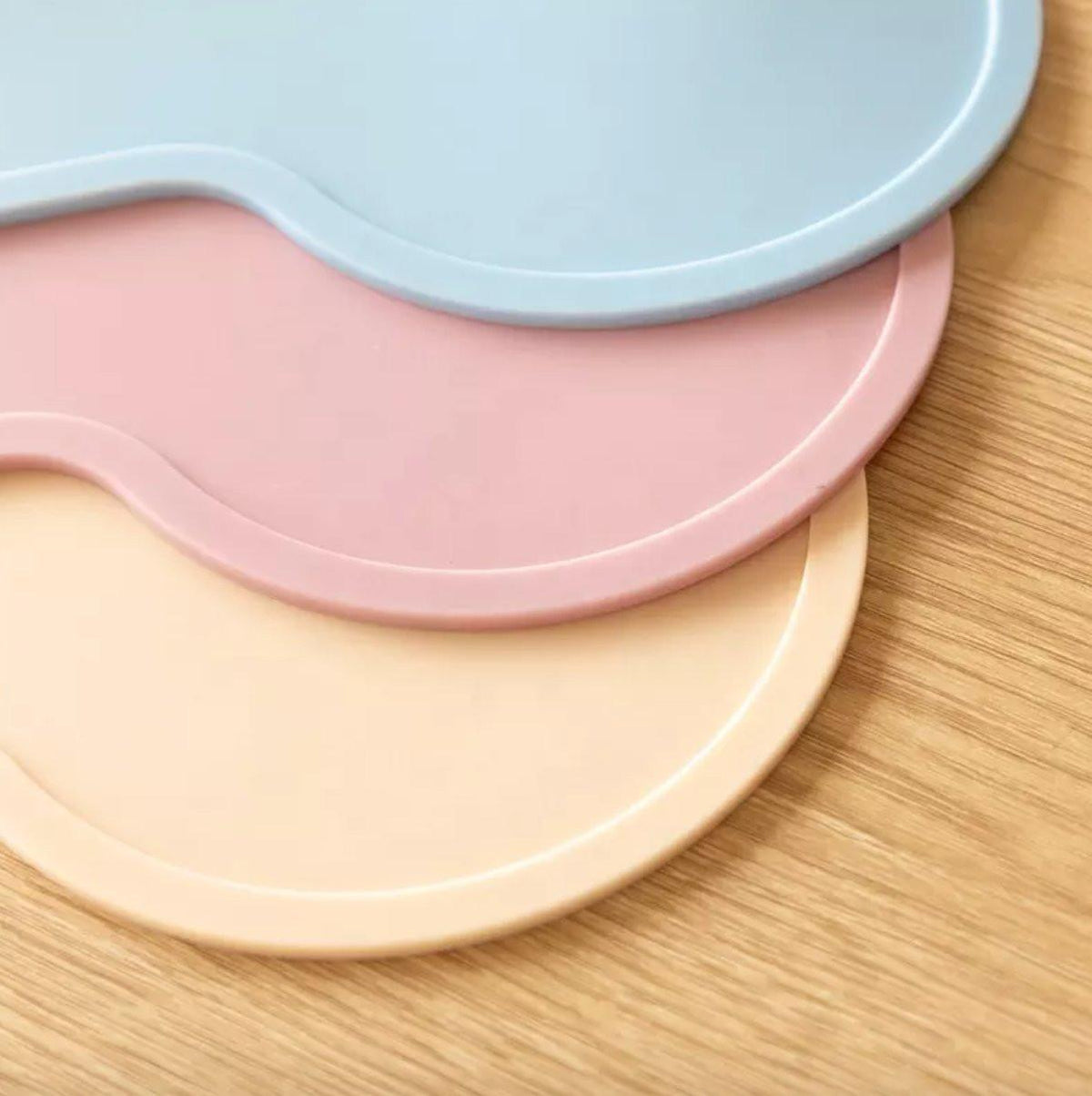 Non Slip Raised Lip Bone Pet Feeding Mat - Dusty Blue