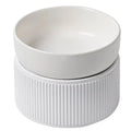 HOPD Ribbed Elevated Ceramic Single Dog Bowl in White
