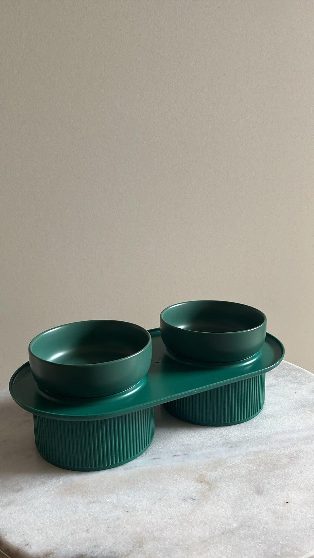 HOPD Ribbed Ceramic Double Pet Bowl 3pc Set - White